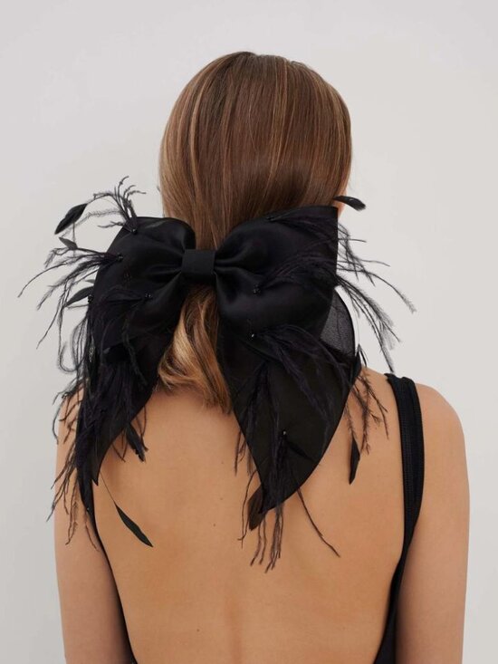 Black Feather Hair Bow
